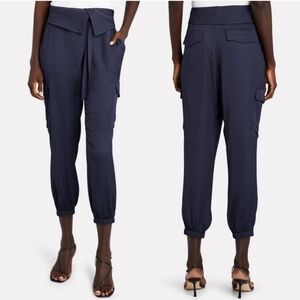 Frame Satin Crop Cargo Utility Pants in Navy